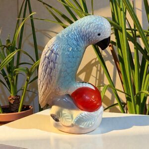 Ceramic Parrot Figurine Bird Sitting on Perch Made in Brazil 6 Inch VTG